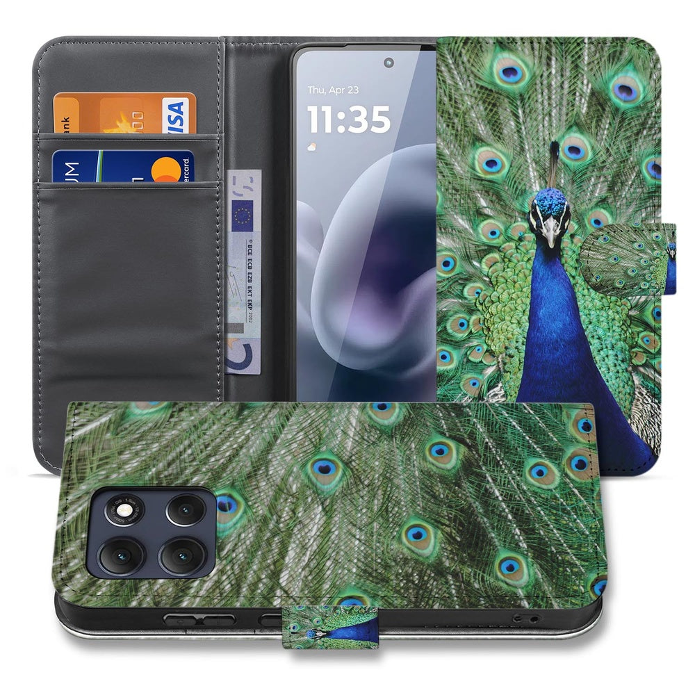 Motorola Moto G86 Bookcase Hoesje Pauwprint Vooraanzicht.