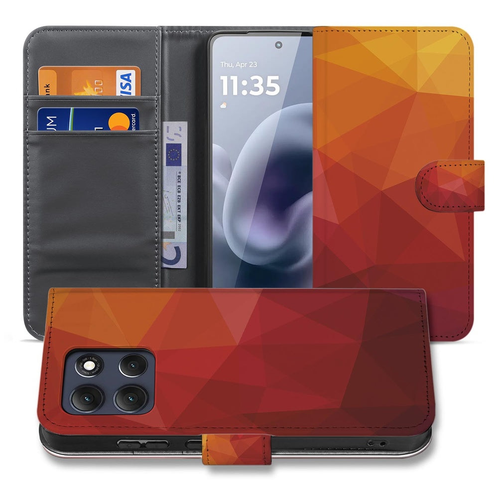 Motorola Moto G86 Book Case Polygon Rood hoesje polygon design vooraanzicht.