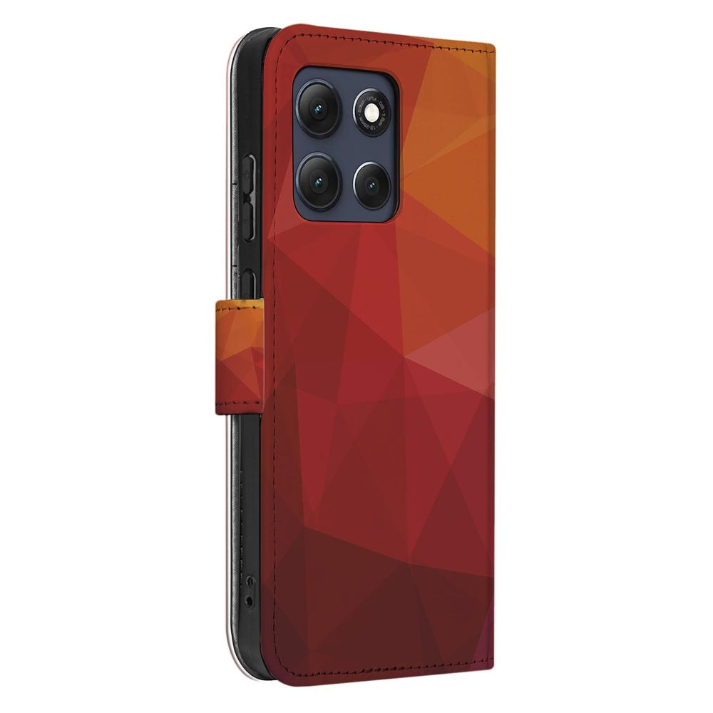 Motorola Moto G86 Book Case Polygon Rood Portfolio case rood polygonaal design zijkant.