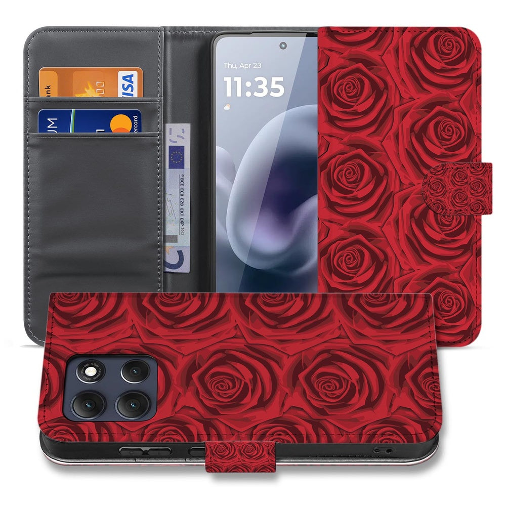 Motorola Moto G86 Telefoonhoesje Red Roses Book Case Red Roses Vooraanzicht.