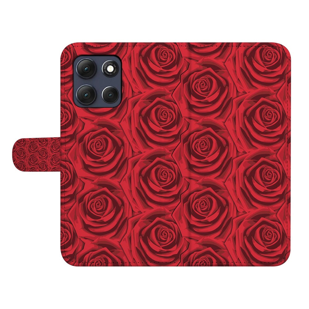 Motorola Moto G86 Telefoonhoesje Red Roses Book Case rozenprint vooraanzicht.