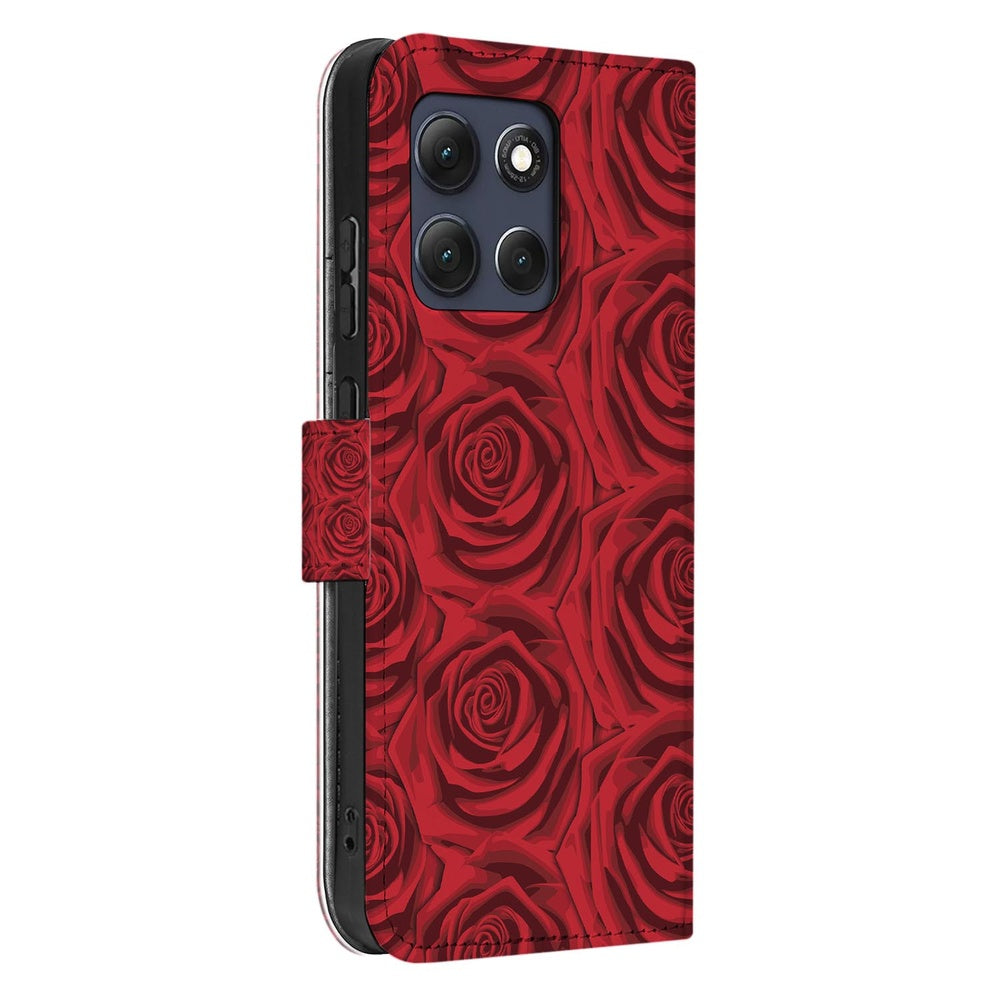 Motorola Moto G86 Telefoonhoesje Red Roses Book Case dieprode rozenprint zijkant.