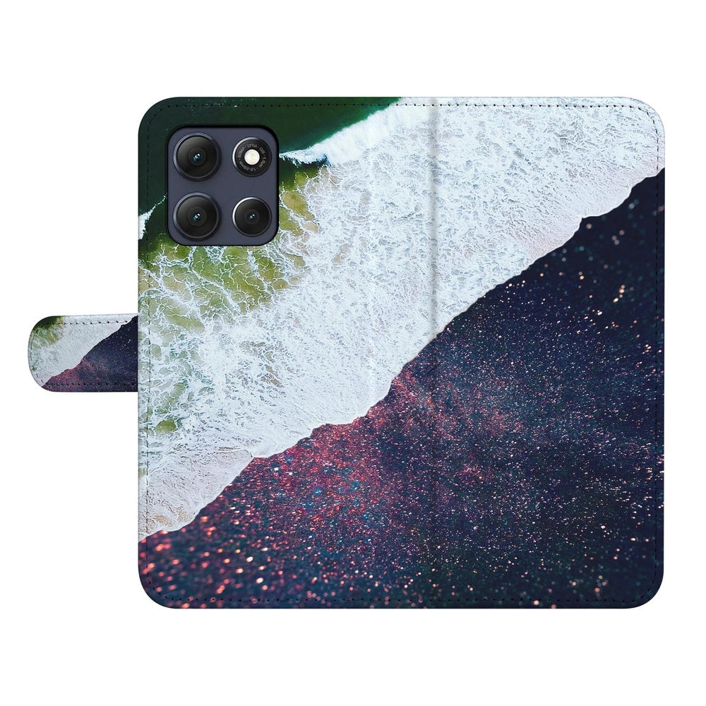 Motorola Moto G86 Book Case Sea in Space paars-witte print vooraanzicht.
