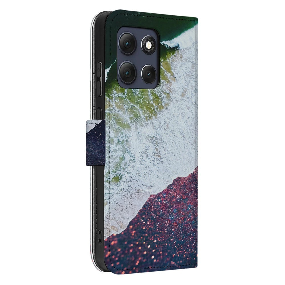 Motorola Moto G86 Book Case Sea in Space boekhoes zee-achtige print zijaanzicht.