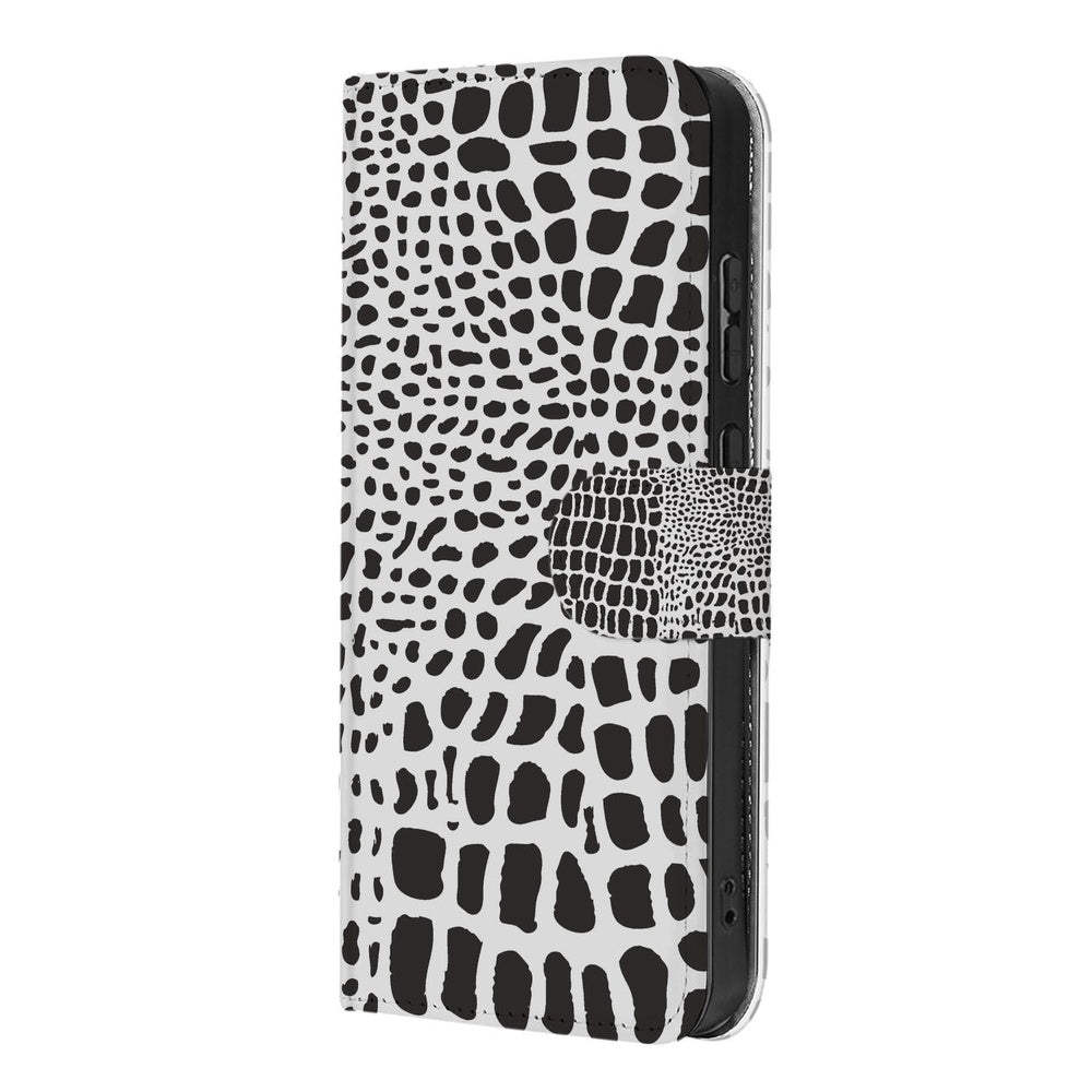 Motorola Moto G86 Book Case Slangenprint Zwart-Wit Aanzicht.
