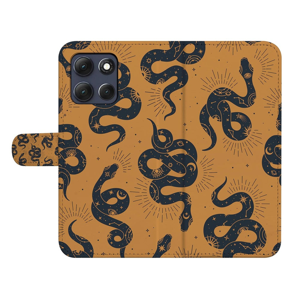 Motorola Moto G86 Telefoonhoesje Slangenontwerp Slangenprint Bruin Zwart Aanzicht.
