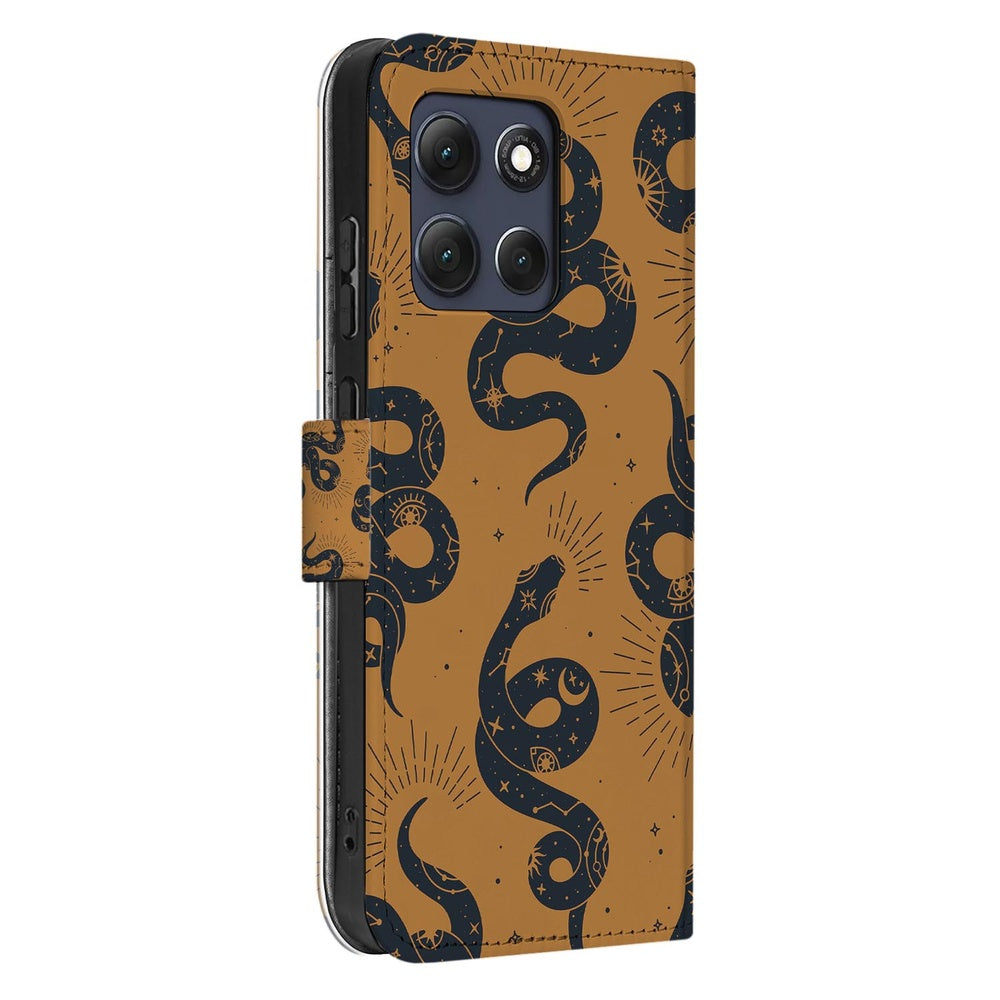 Motorola Moto G86 Telefoonhoesje Slangenontwerp Book Case slangenprint bruin zwart. 
