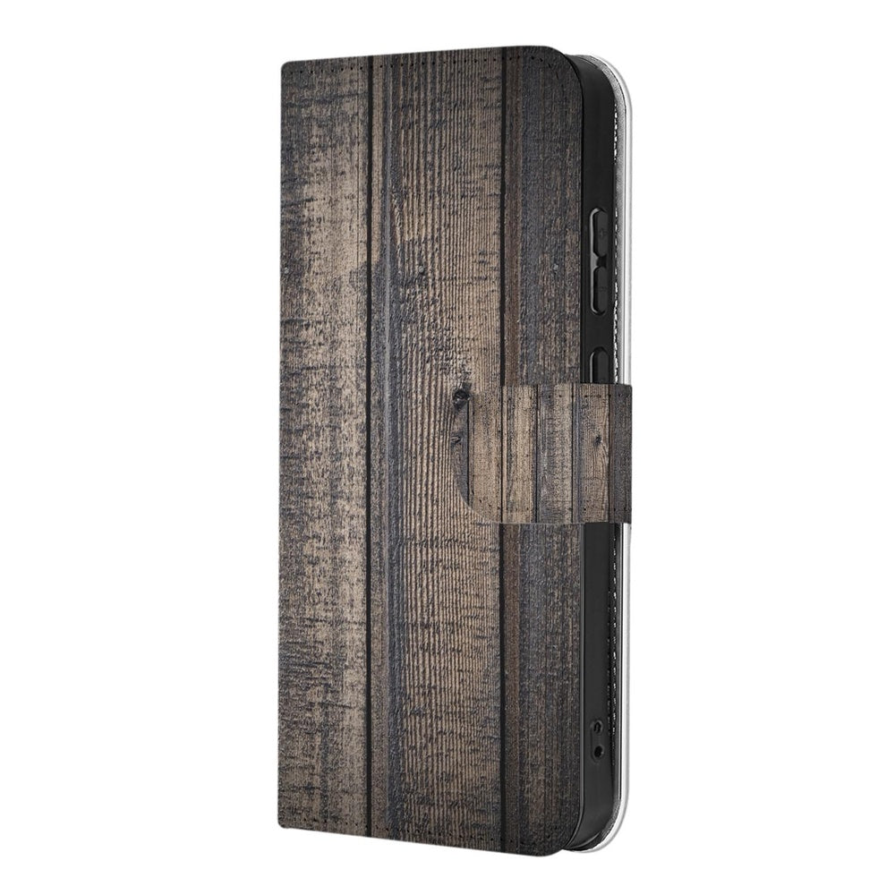 Motorola Moto G86 Bookcase Hoesje Steigerhout Design Houtnerf Zijkant.
