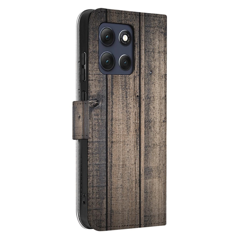 Motorola Moto G86 Bookcase Hoesje Steigerhout Design steigerhout-look boekhoes zijaanzicht.