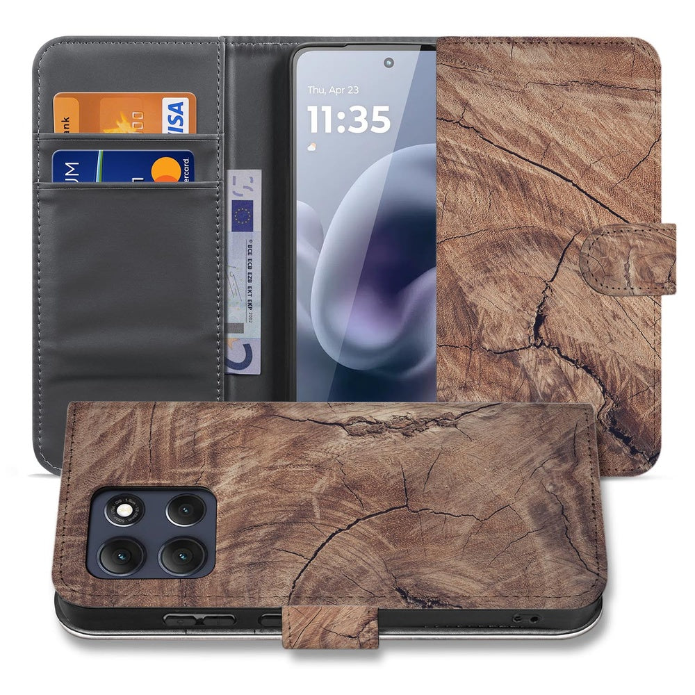 Motorola Moto G86 Book Case Boomstam Bruin binnen- en buitenaanzicht.