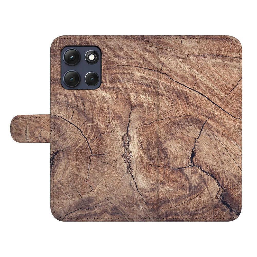 Motorola Moto G86 Book Case Boomstam Bruin achterkant met natuurlijke houtnerf look.