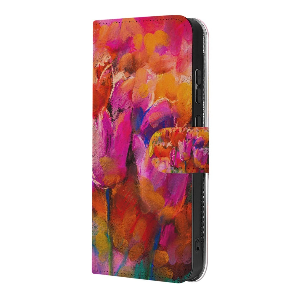 Motorola Moto G86 Bookcase Hoesje Tulips Aanzicht met kleurrijke tulpenprint.