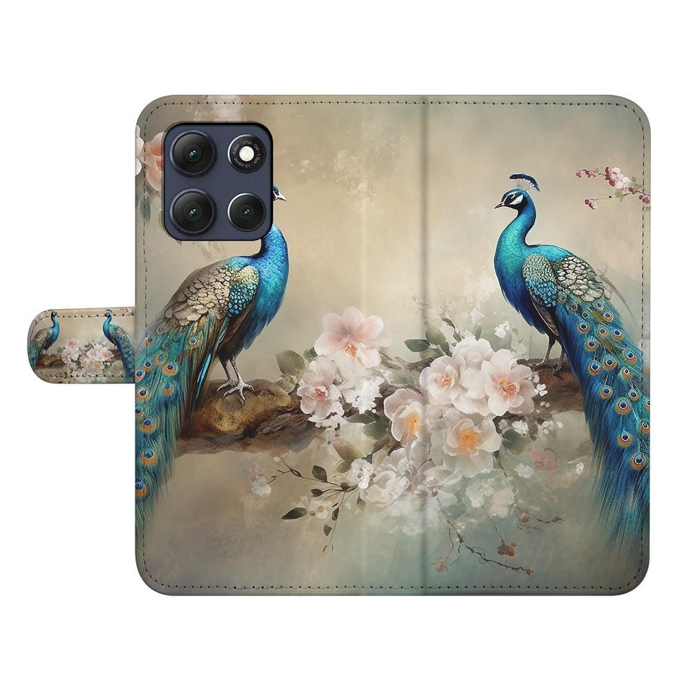 Motorola Moto G86 Plus Telefoonhoesje Met Pasjes Vintage Pauw Design bovenaanzicht.