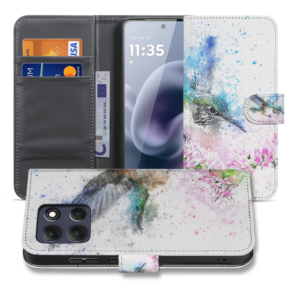 Motorola Moto G86 Portemonnee Hoesje Vogel Print Vogelprint voorkant en binnenkant.