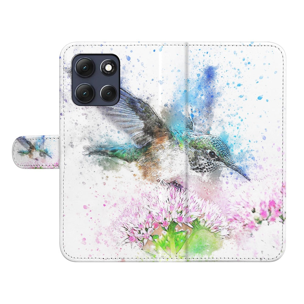 Motorola Moto G86 Portemonnee Hoesje Vogel Print kleurrijke vogelprint aanzicht.