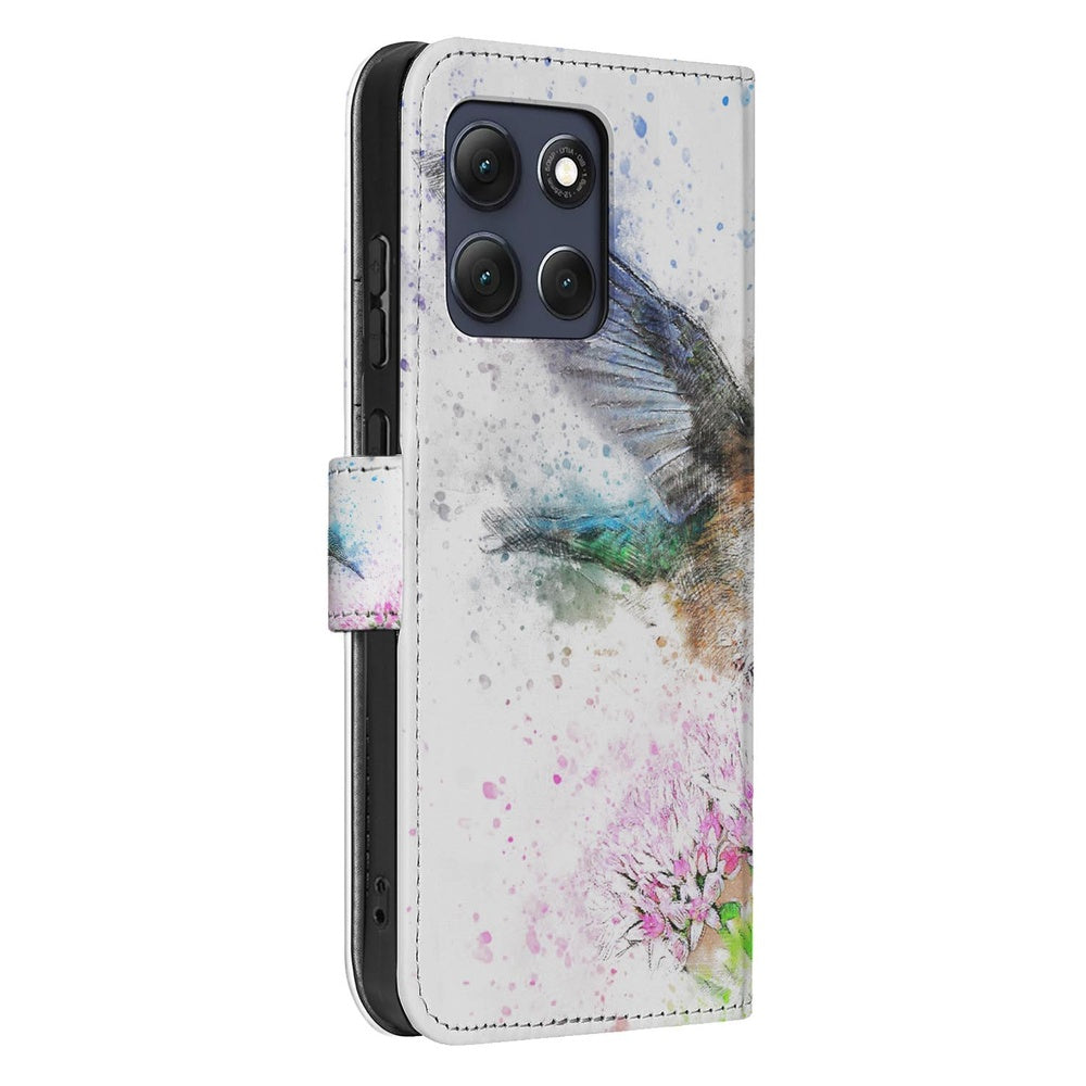 Motorola Moto G86 Portemonnee Hoesje Vogel Print zijaanzicht met kleurrijke vogelprint.
