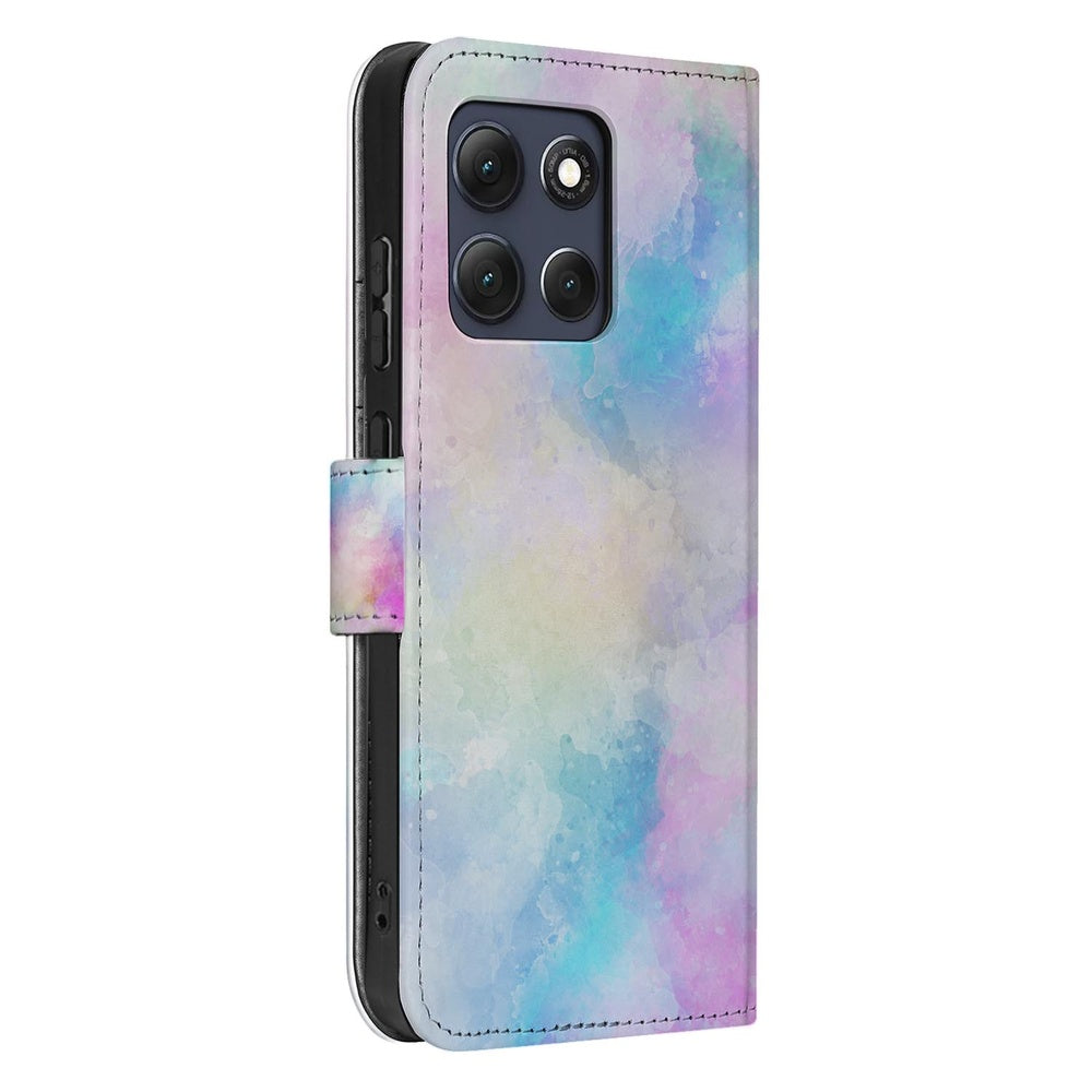 Motorola Moto G86 Bookcase Hoesje Watercolor Light pastelkleurige verfprint zijaanzicht.