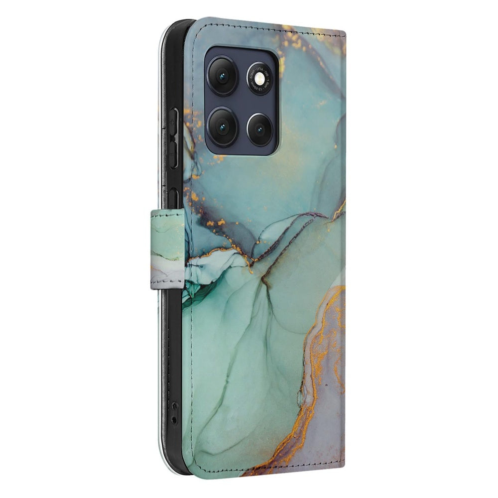 Motorola Moto G86 Bookcase Hoesje Watercolor Mix zijaanzicht aquarelprint met gouden accenten.