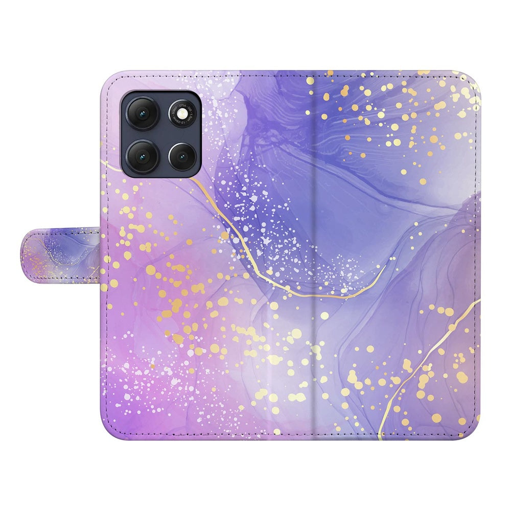 Motorola Moto G86 Plus Hoesje Watercolor Paars Aquarelprint met gouden accenten. 