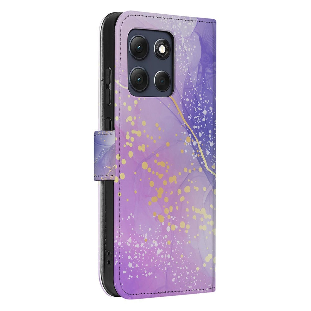 Motorola Moto G86 Plus Hoesje Watercolor Paars Aanzicht met aquarelprint en gouden accenten.