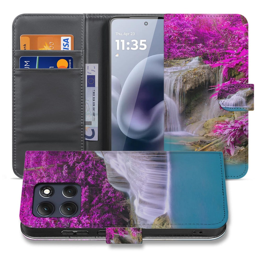 Motorola Moto G86 Portemonnee Hoesje Waterval Paars Design Waterfall View.