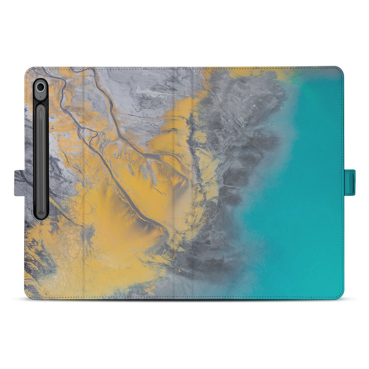 Samsung Galaxy Tab S10 FE Plus Marble Blue Gold Tablet Hoesje met Standaard design abstract aanzicht