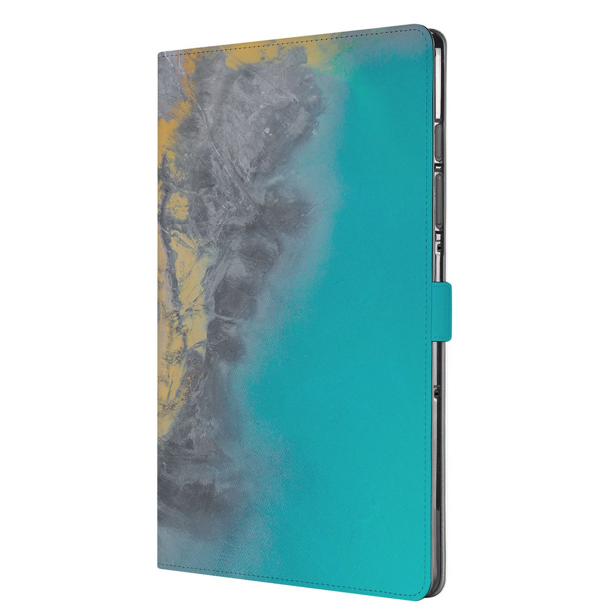 Samsung Galaxy Tab S10 FE Plus Marble Blue Gold Tablet Hoesje met Standaard zijaanzicht