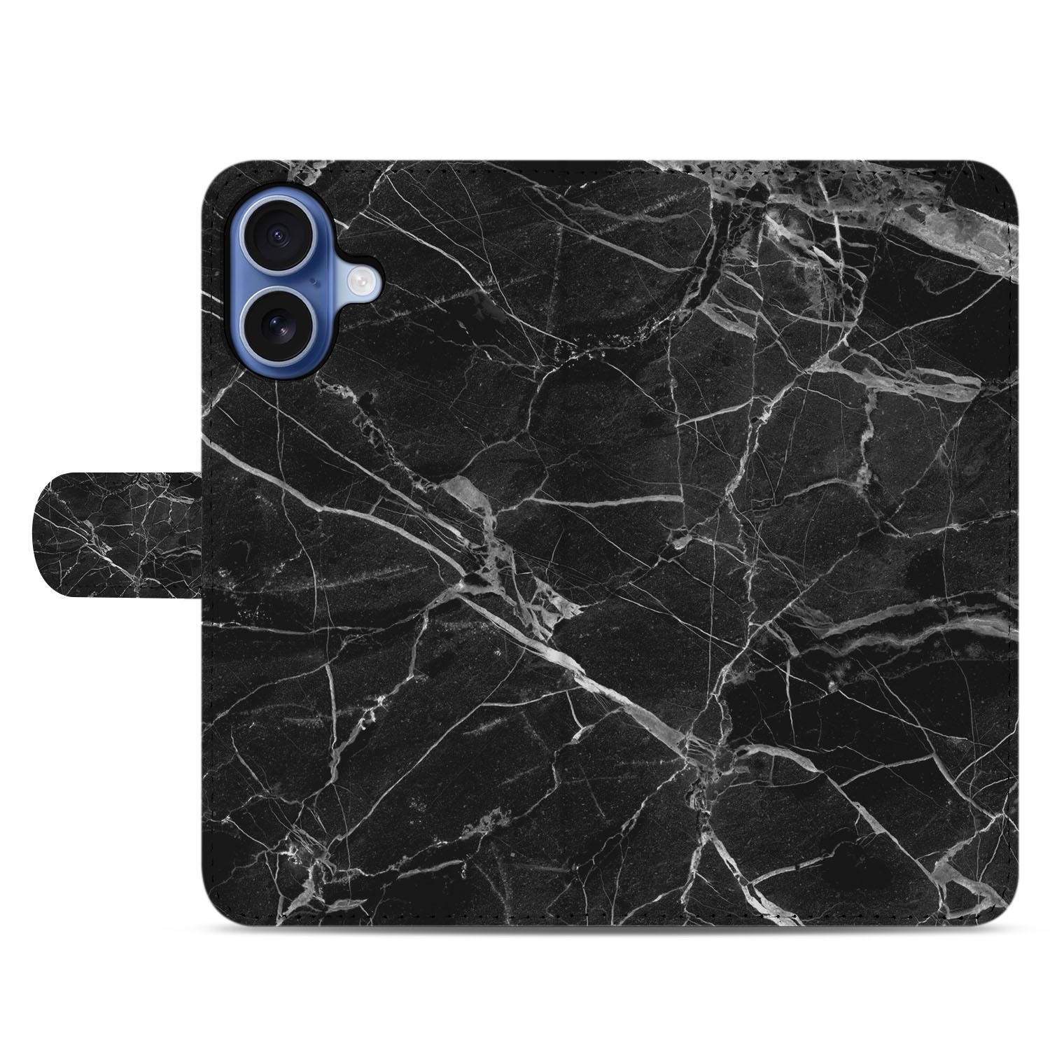 Marmer Zwart Luxe Book Case Apple iPhone 17 zwart marmer design voorzijde