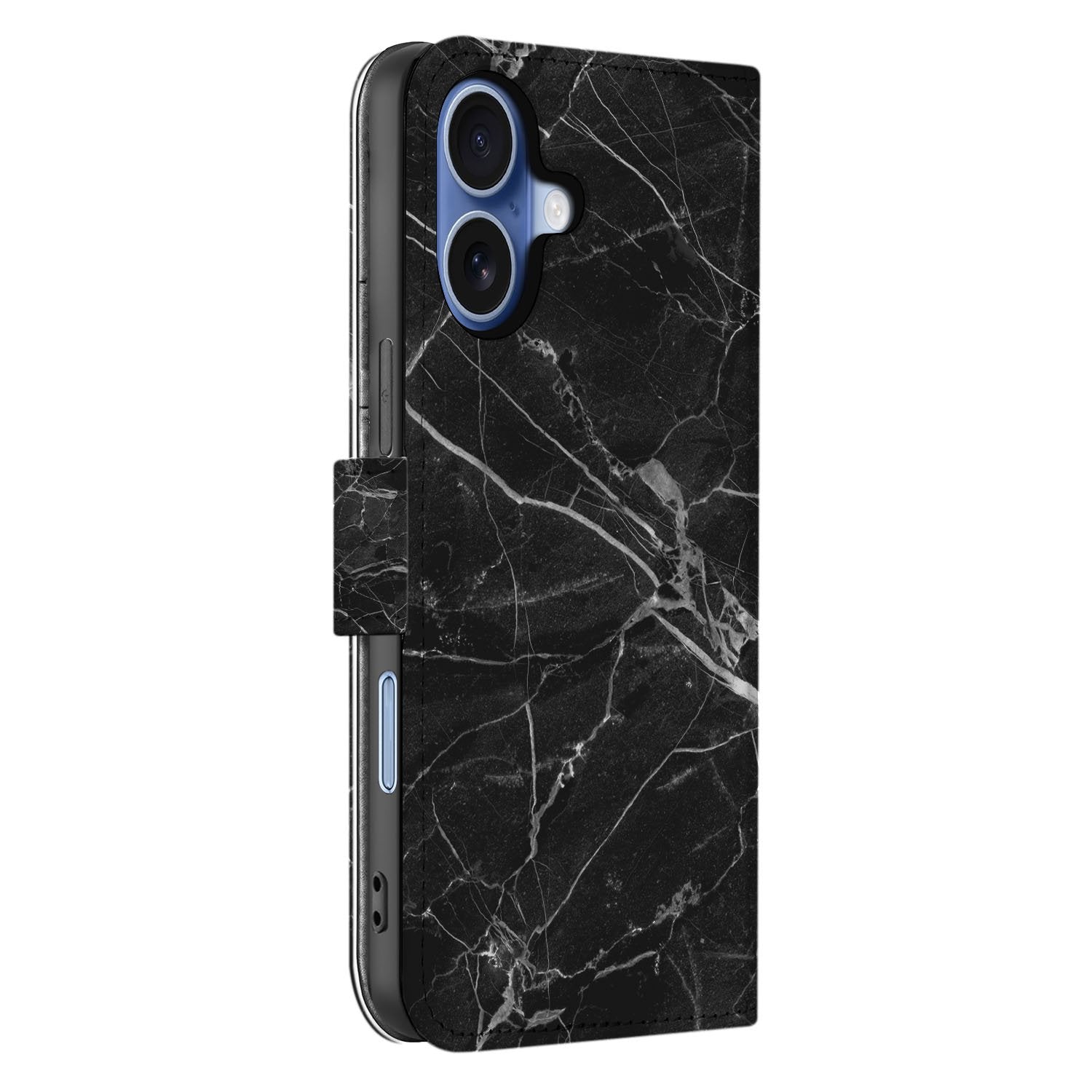 Marmer Zwart Luxe Book Case Apple iPhone 17 book case zwart marble zijkant