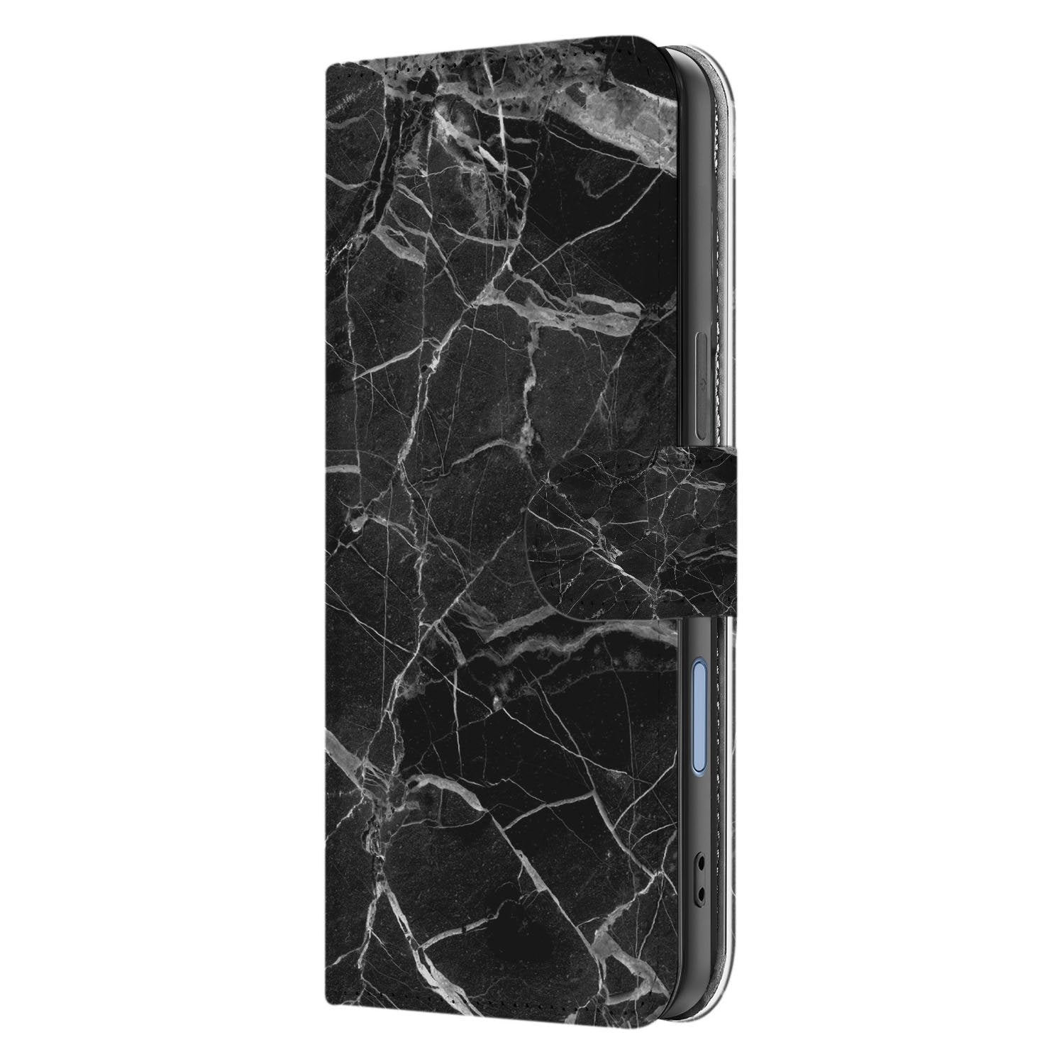 Marmer Zwart Luxe Book Case Apple iPhone 17 book case zwart marmer aanzicht