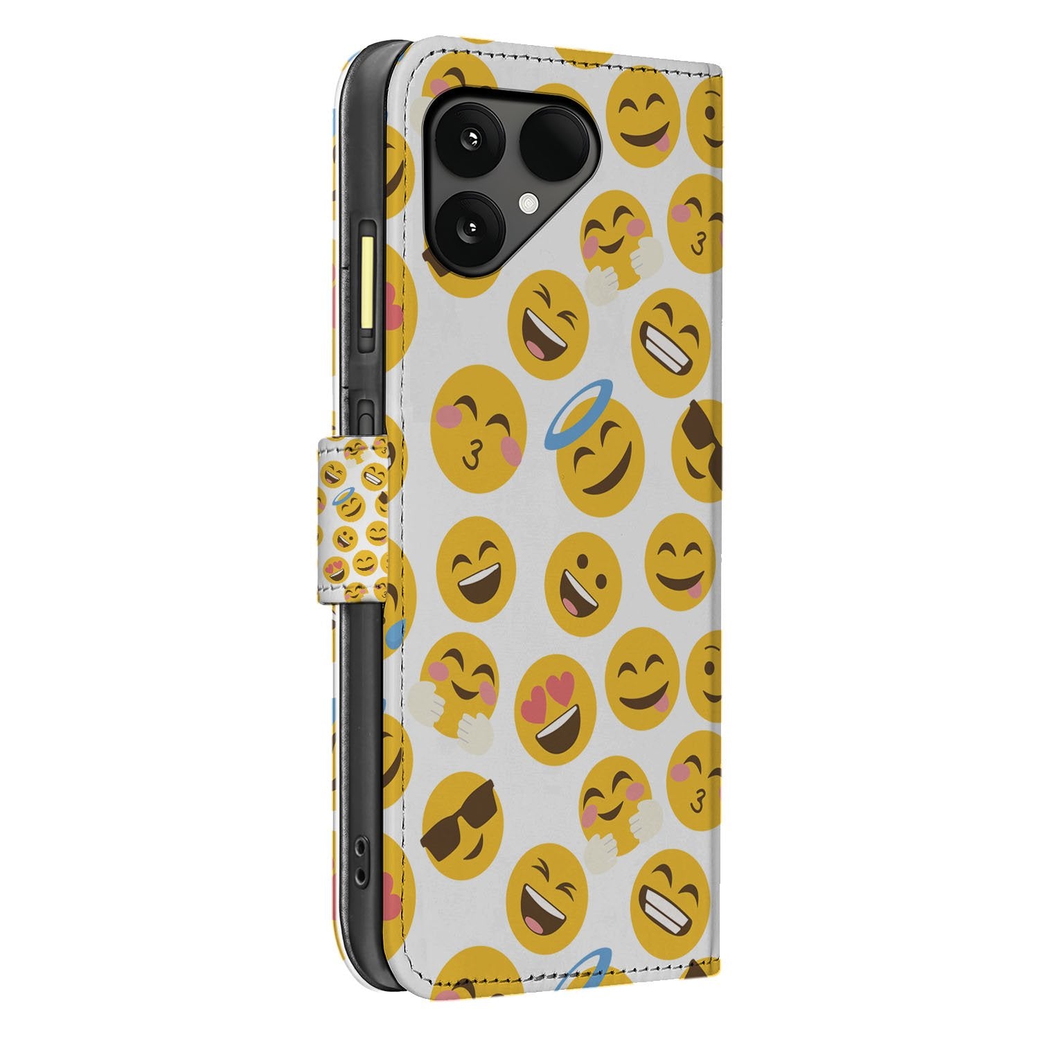 Meerkleurig Emoji Volledige Bescherming Fairphone 6 Bookcase Hoesje emoji print zijkant