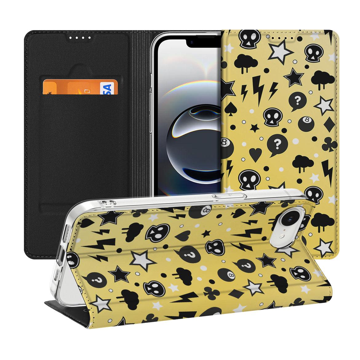 Mobiel BookCase Apple iPhone 16e Punk Geel telefoonhoesje design Punk Yellow aanzicht