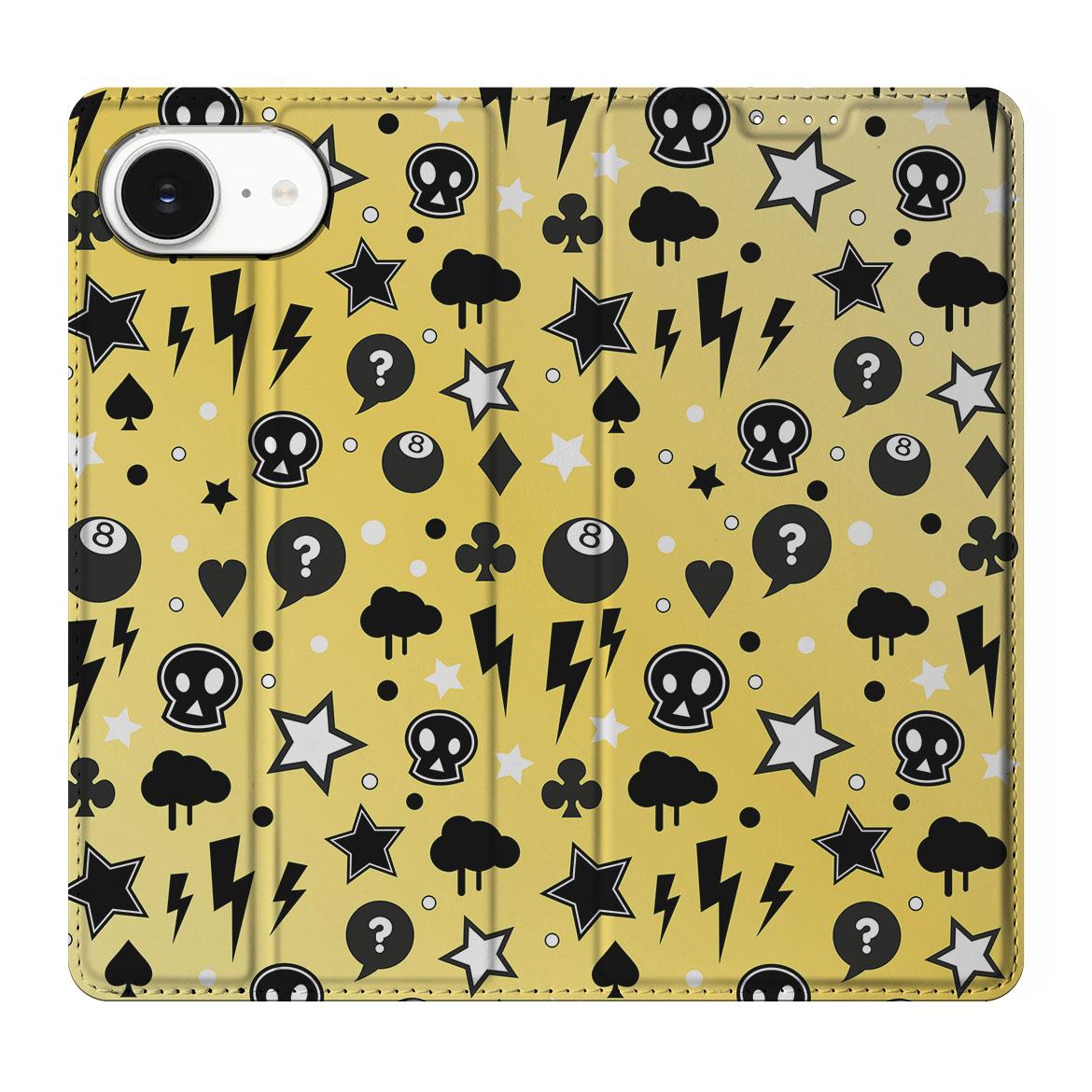 Mobiel BookCase Apple iPhone 16e Punk Geel design Punk Geel voorkant