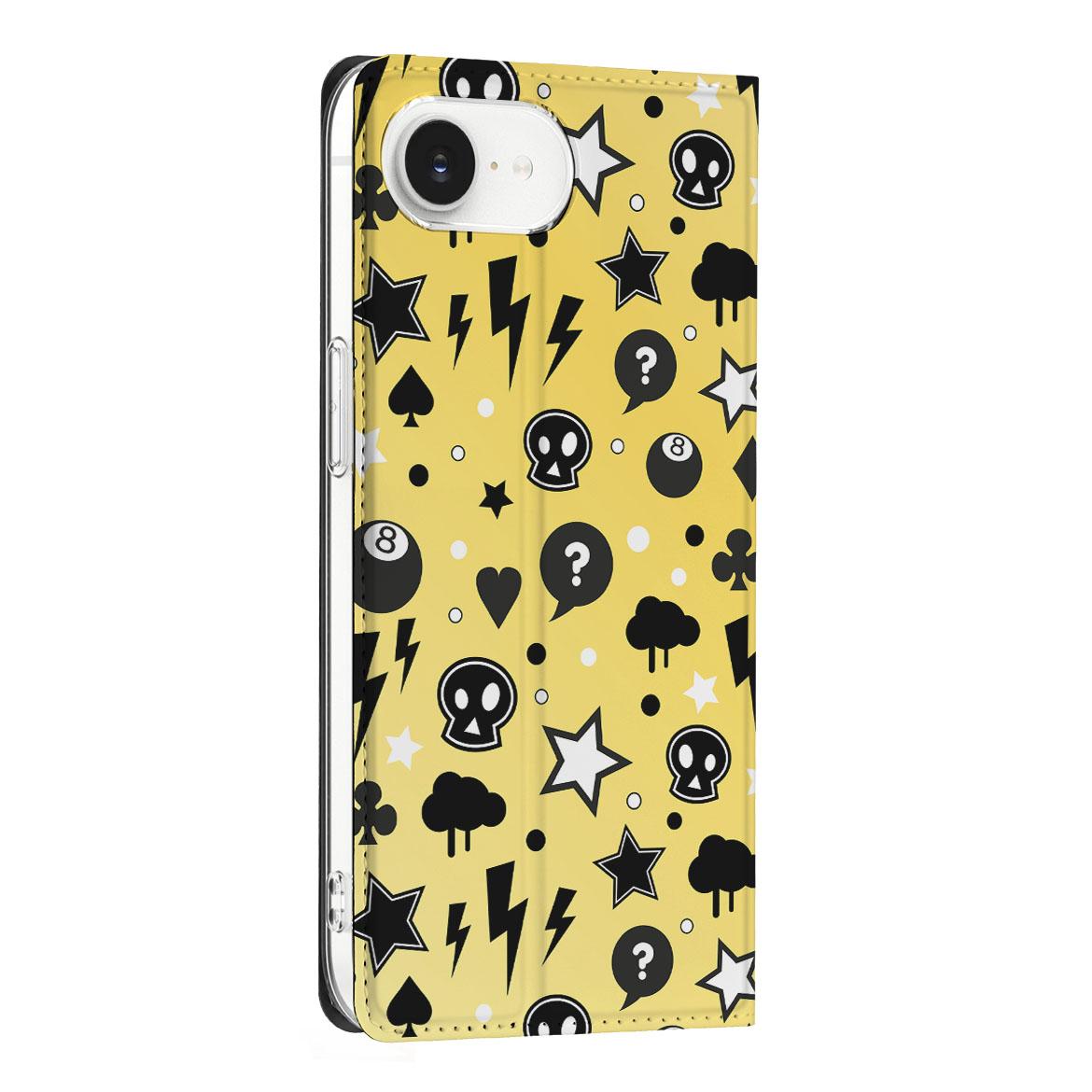 Mobiel BookCase Apple iPhone 16e Punk Geel telefoonhoesje Punk Geel aanzicht