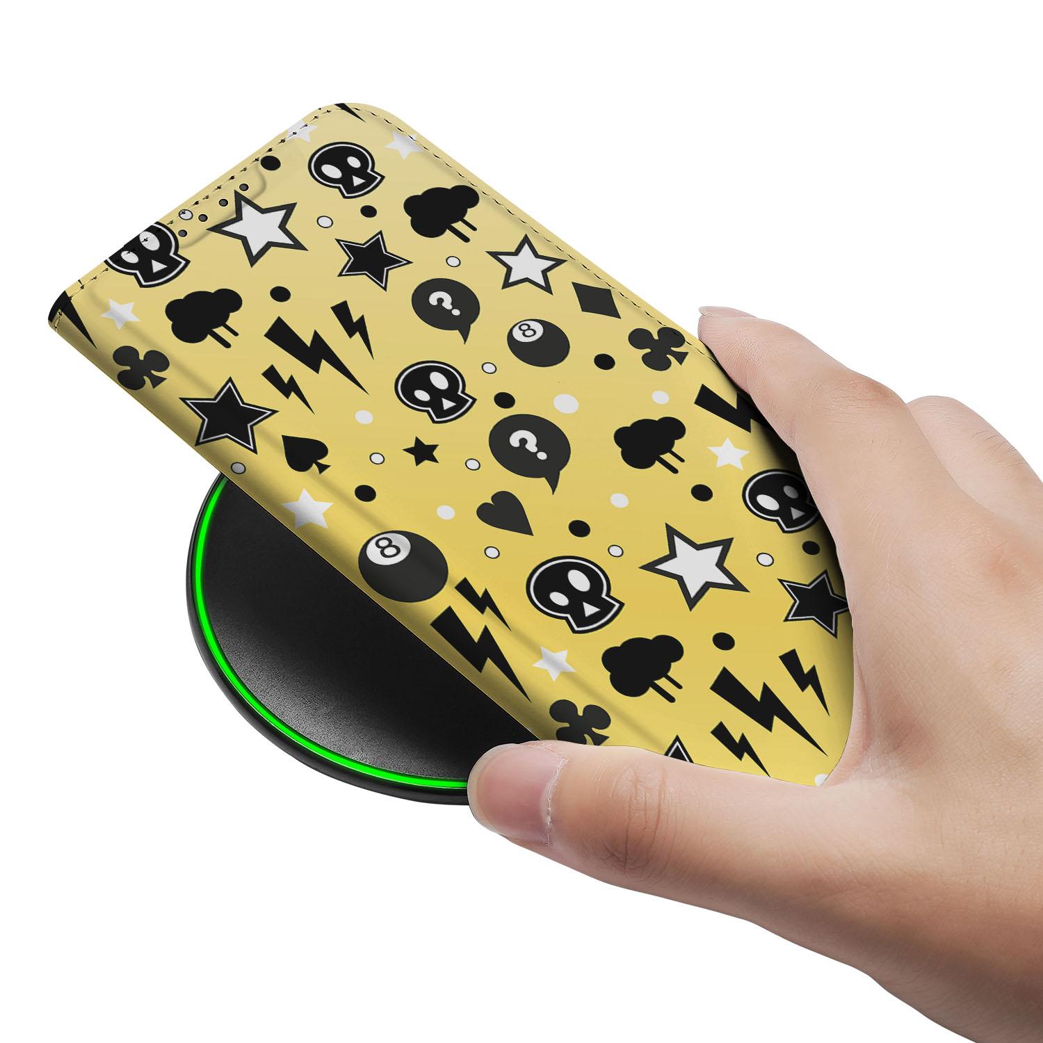 Mobiel BookCase Apple iPhone 16e Punk Geel telefoonhoesje design Punk Yellow aanzicht