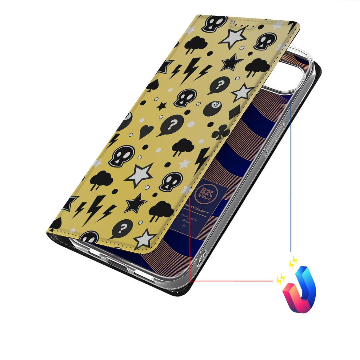 Mobiel BookCase Apple iPhone 16e Punk Geel hoesje design aanzicht