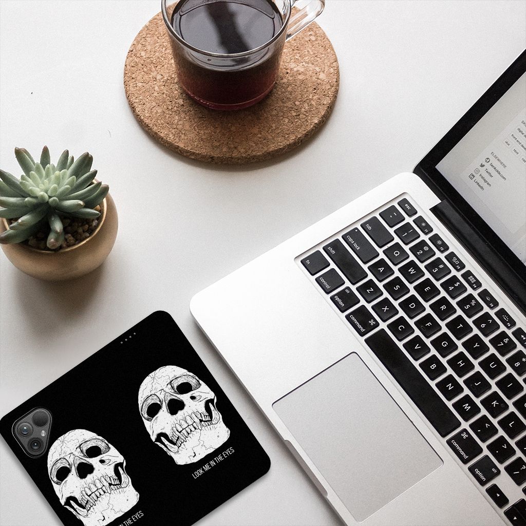 Mobiel BookCase Fairphone 5 Skull Eyes telefoonhoesje design skull eyes aanzicht