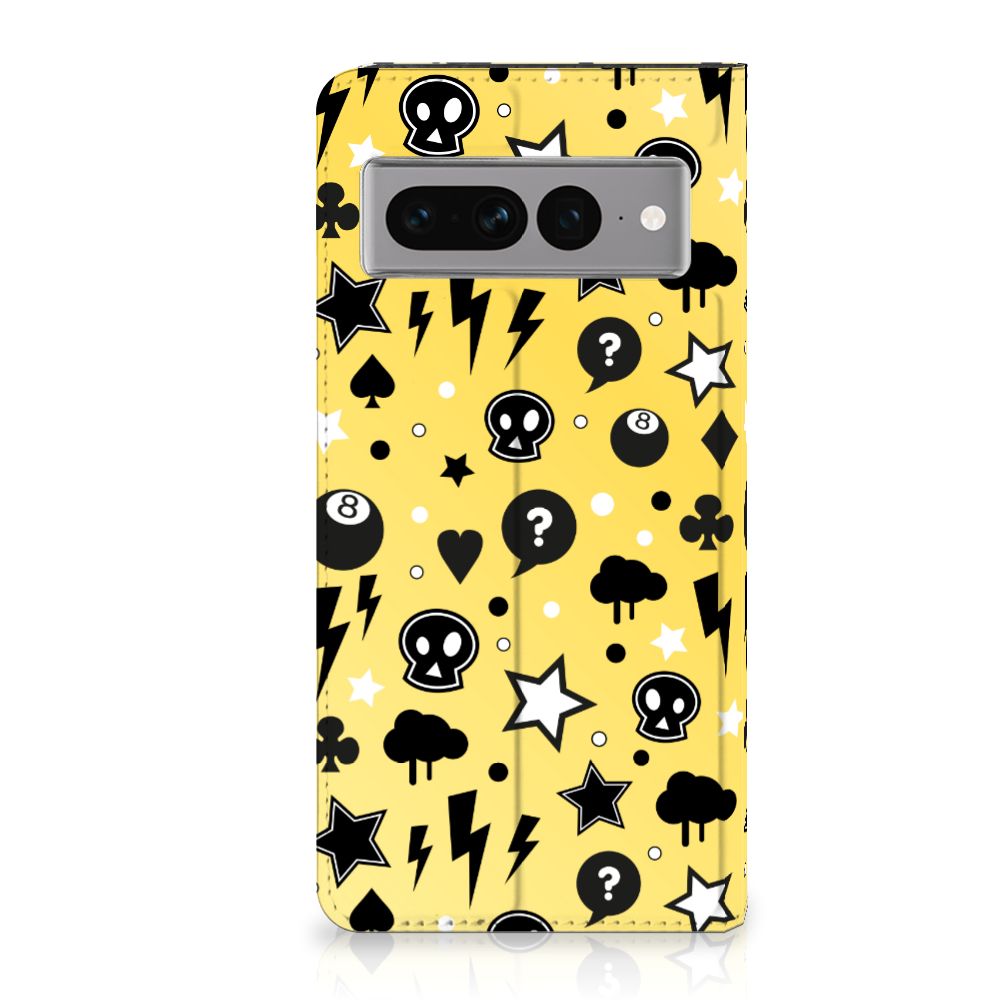 Mobiel BookCase Google Pixel 7 Pro Punk Geel met unieke punkdesign, ideaal als cadeau 🎁 voor uitstraling en bescherming.