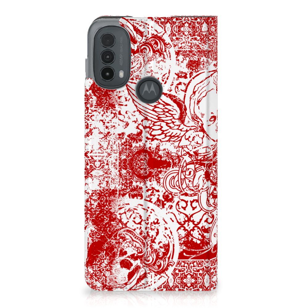 Mobiel BookCase Motorola Moto E20 Angel Skull Rood design Angel Skull Red aanzicht