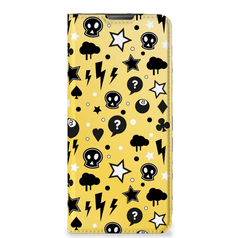Mobiel BookCase Motorola Moto E20 Punk Geel telefoonhoesje punk geel design voorzijde
