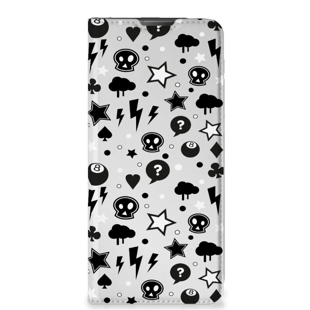 Mobiel BookCase Motorola Moto E20 Silver Punk design Silver Punk aanzicht