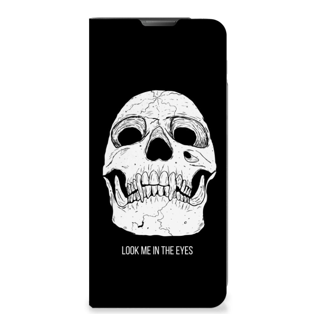 Mobiel BookCase Motorola Moto E20 Skull Eyes skull design voorkant