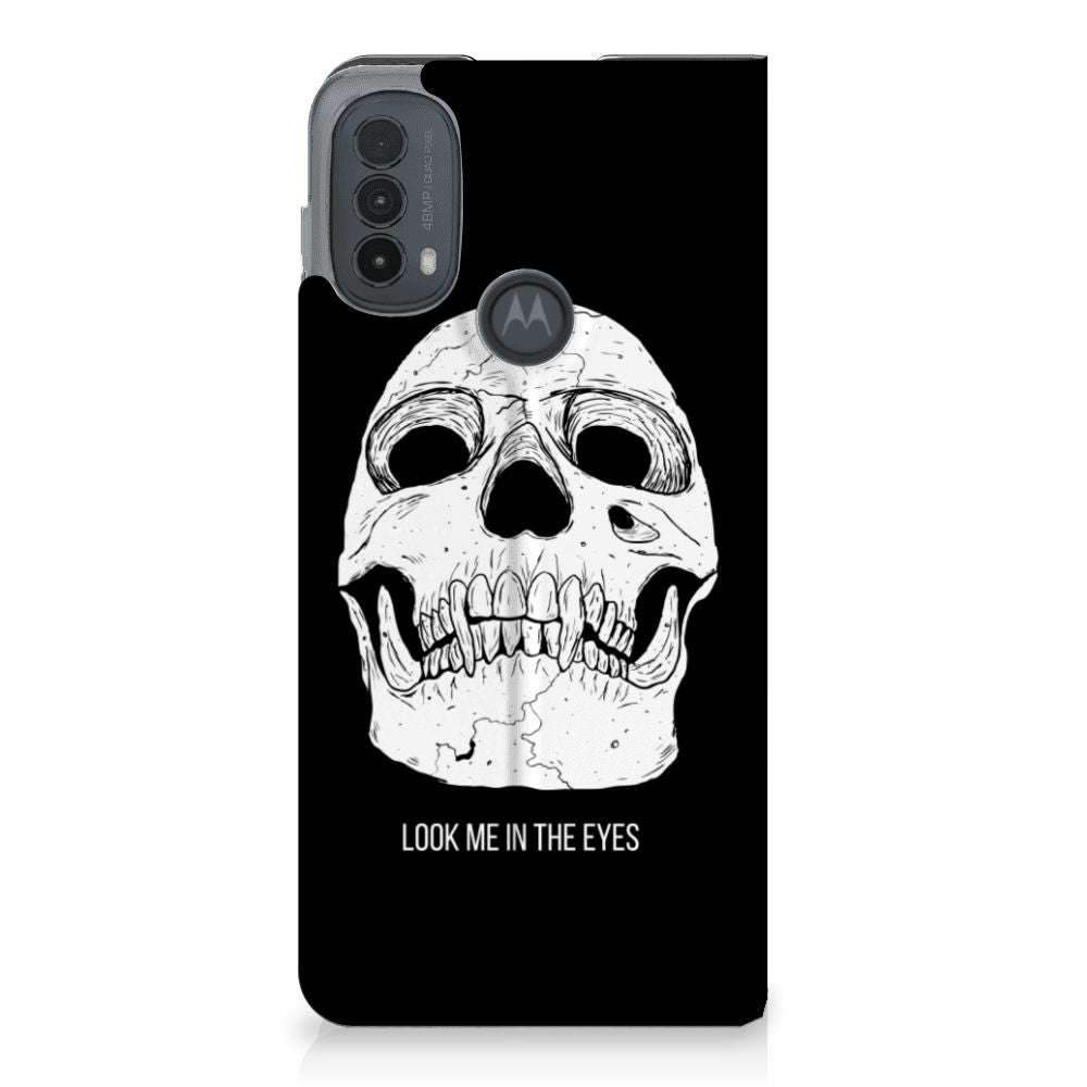 Mobiel BookCase Motorola Moto E20 Skull Eyes design voorkant
