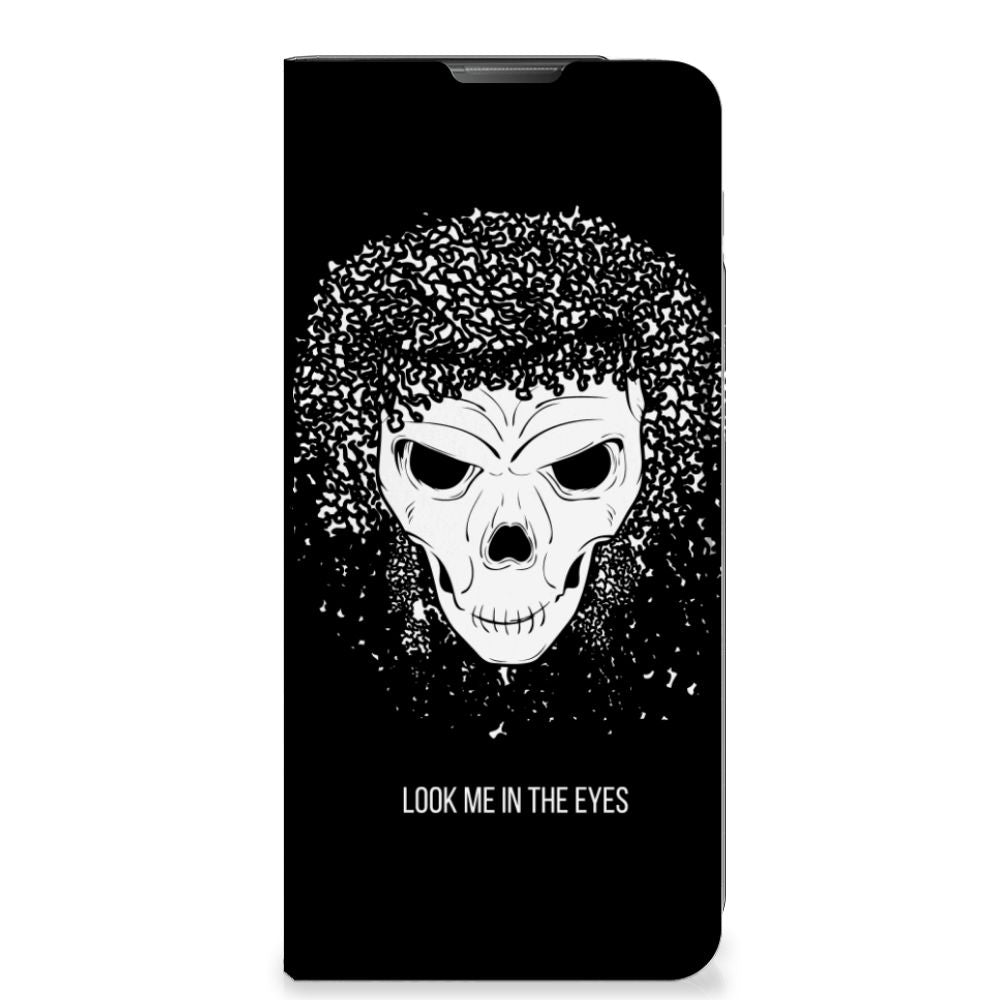Mobiel BookCase Motorola Moto E20 Skull Hair voorkant skull haar design