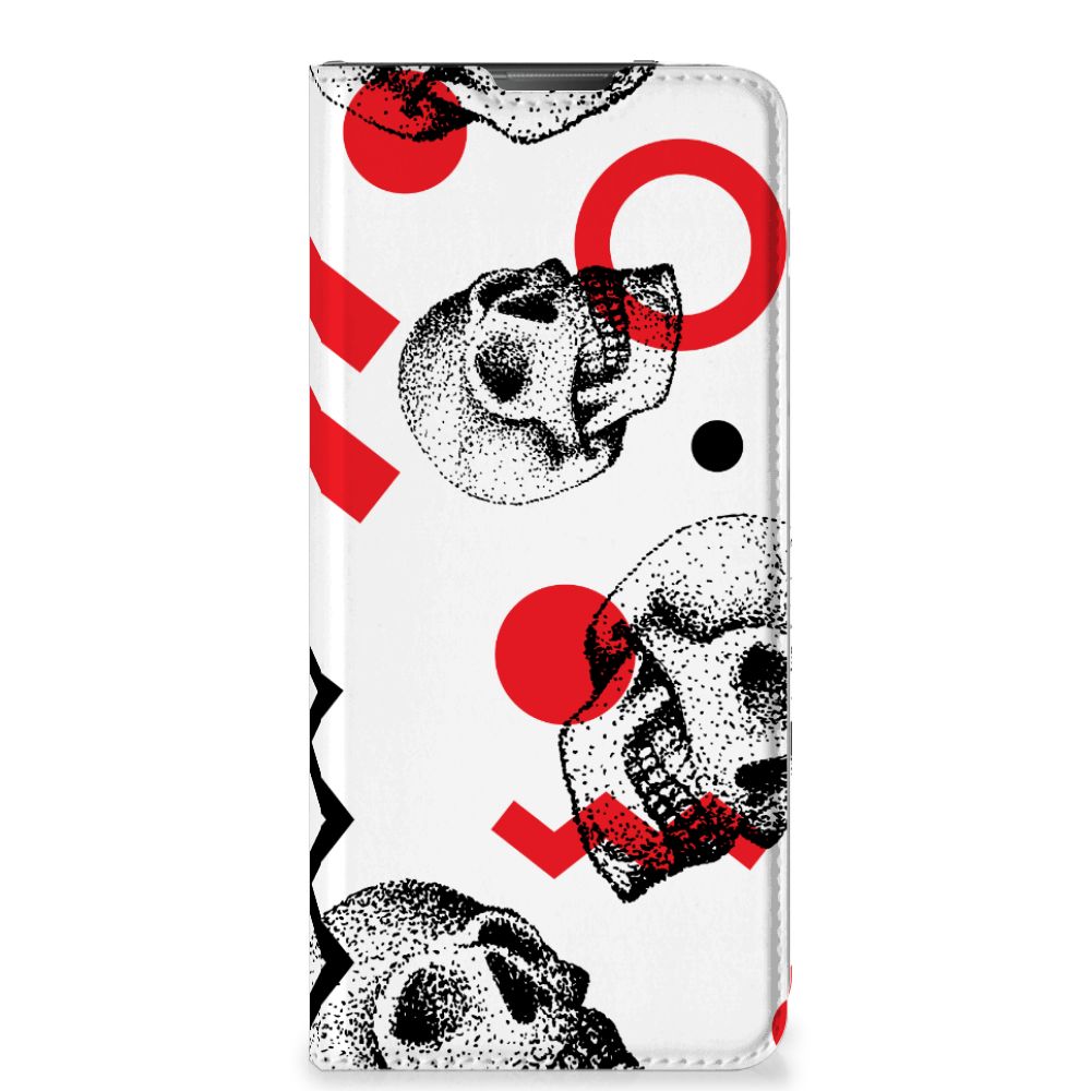 Mobiel BookCase Motorola Moto E20 Skull Red design skulls red white
