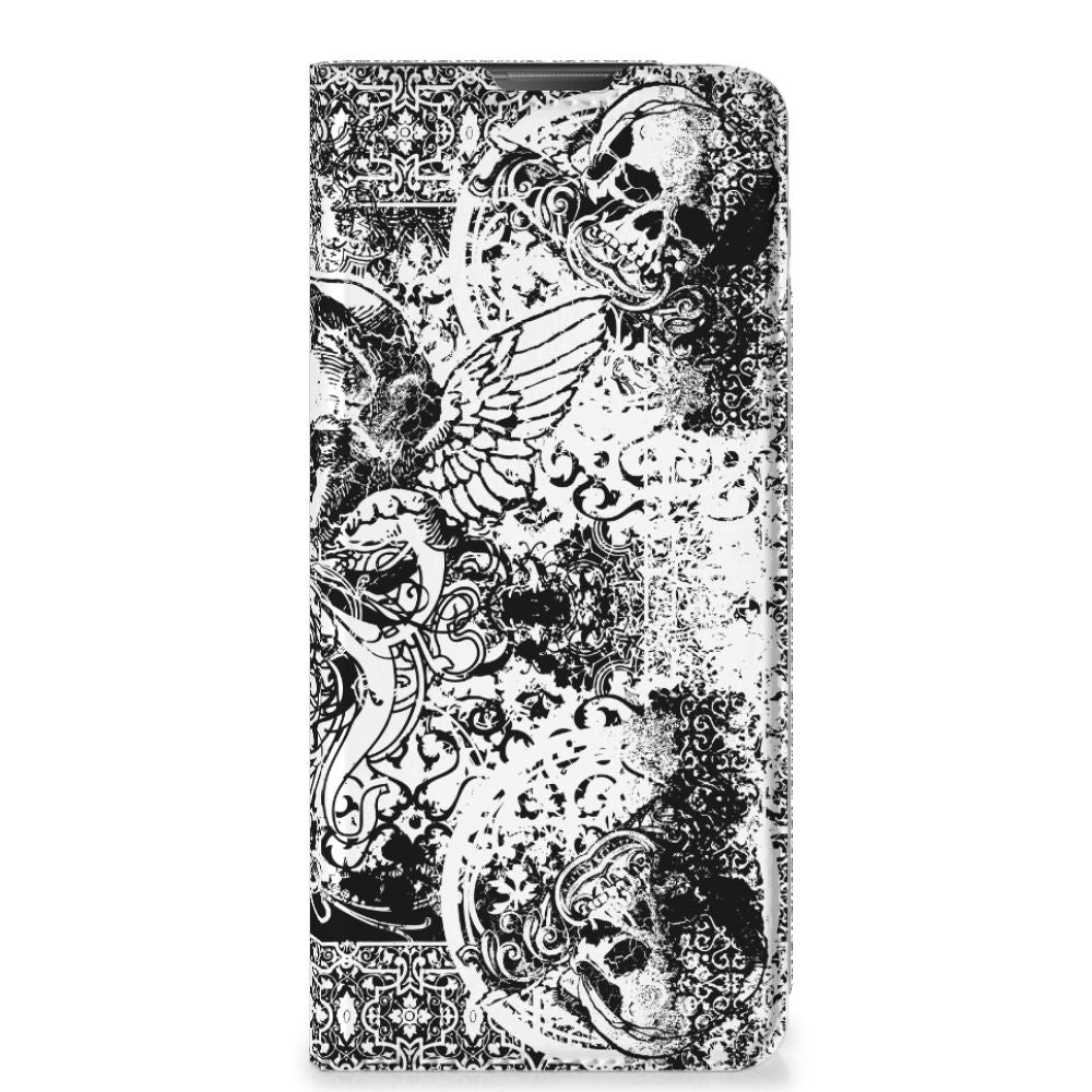 Mobiel BookCase Motorola Moto E20 Skulls Angel designnaam skulls angel aanzicht