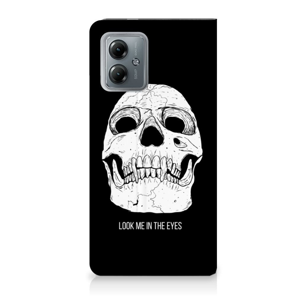Mobiel BookCase Motorola Moto G14 Skull Eyes skull design voorkant
