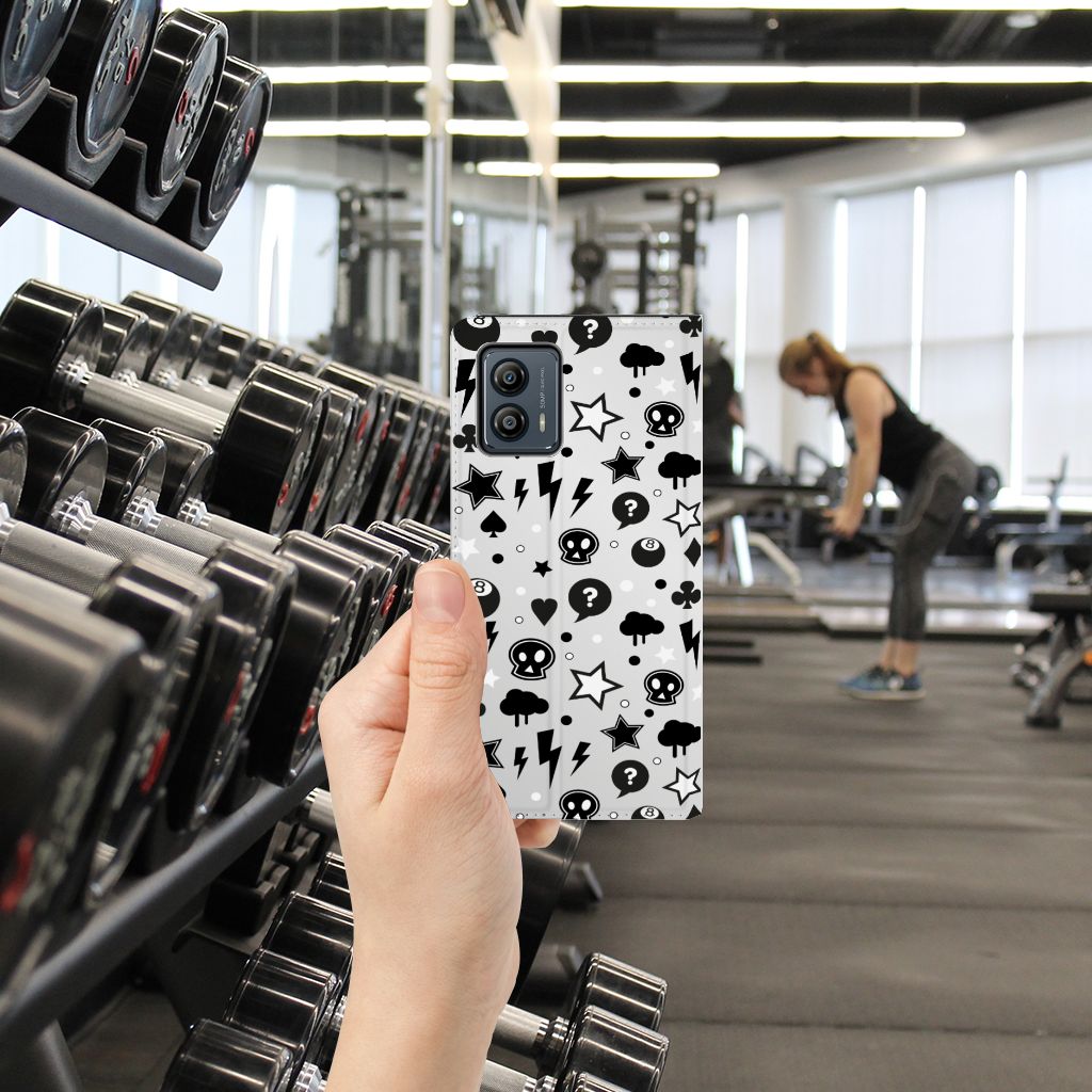 Mobiel BookCase Motorola Moto G53 Silver Punk designnaam aanzicht