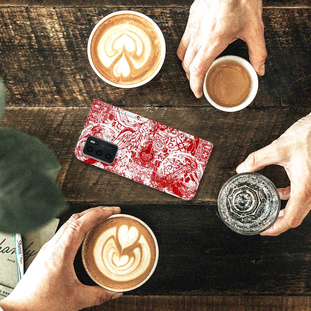 Mobiel BookCase OPPO A54s | A16 | A16s Angel Skull Rood - B2C Telecom