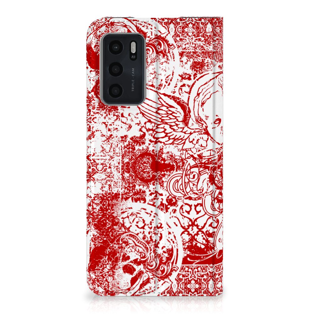 Mobiel BookCase OPPO A54s | A16 | A16s Angel Skull Rood - B2C Telecom